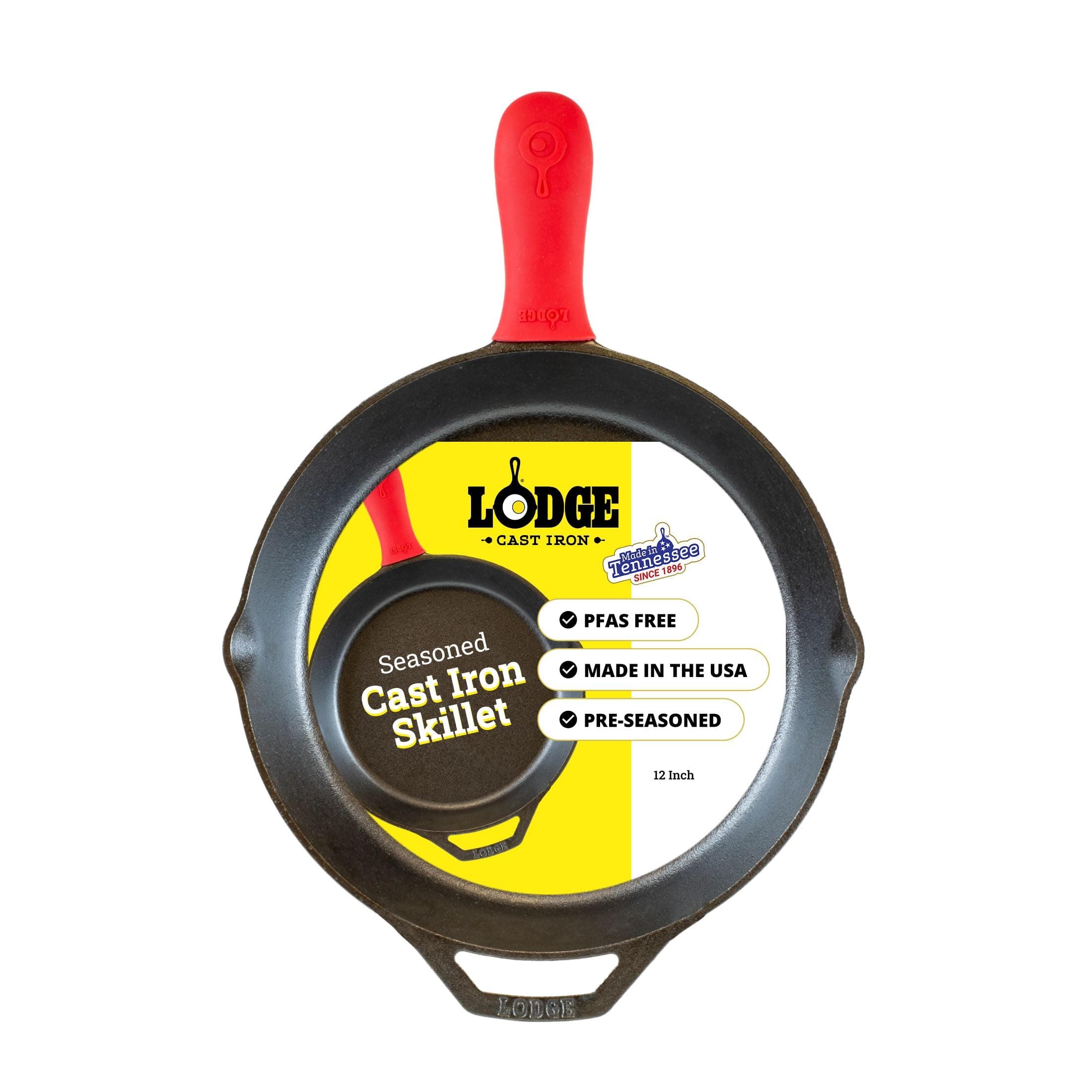 Seasoned Cast Iron Skillet - Quality Frying Pan for the Stove, Oven, Grill & Campfire - Includes Silicone Hot Handle Holder - Non-Toxic, Nonstick & Long-Lasting - 12 Inches