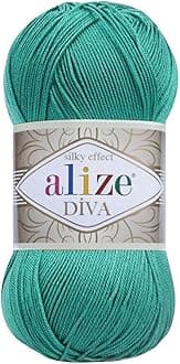 Alize Diva Silk Effect 100% Microfiber Acrylic Sport Yarn 1 Ball skeins 100gr 383yds Color (610 - Jade)