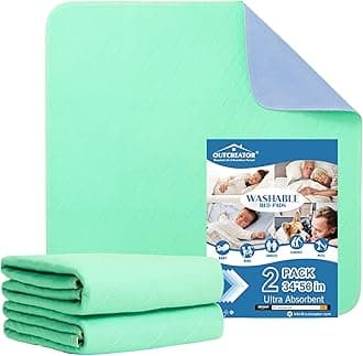 OUTCREATOR® Washable Bed Pads 34" x 56" (Pack of 2), Incontinence Mattress Protector, Anti-Slip Waterproof Underpads for Adults Kids Elderly Pets, Absorbency & Reusable Bedwetting Pads (Solid Green)