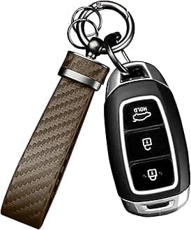 Carbon Fiber Car Keychain,Automotive Interior Accessories Keychains Leather Car Key Fob,Car Accessories Key Ring&Anti-Lost D-Ring(Brown)