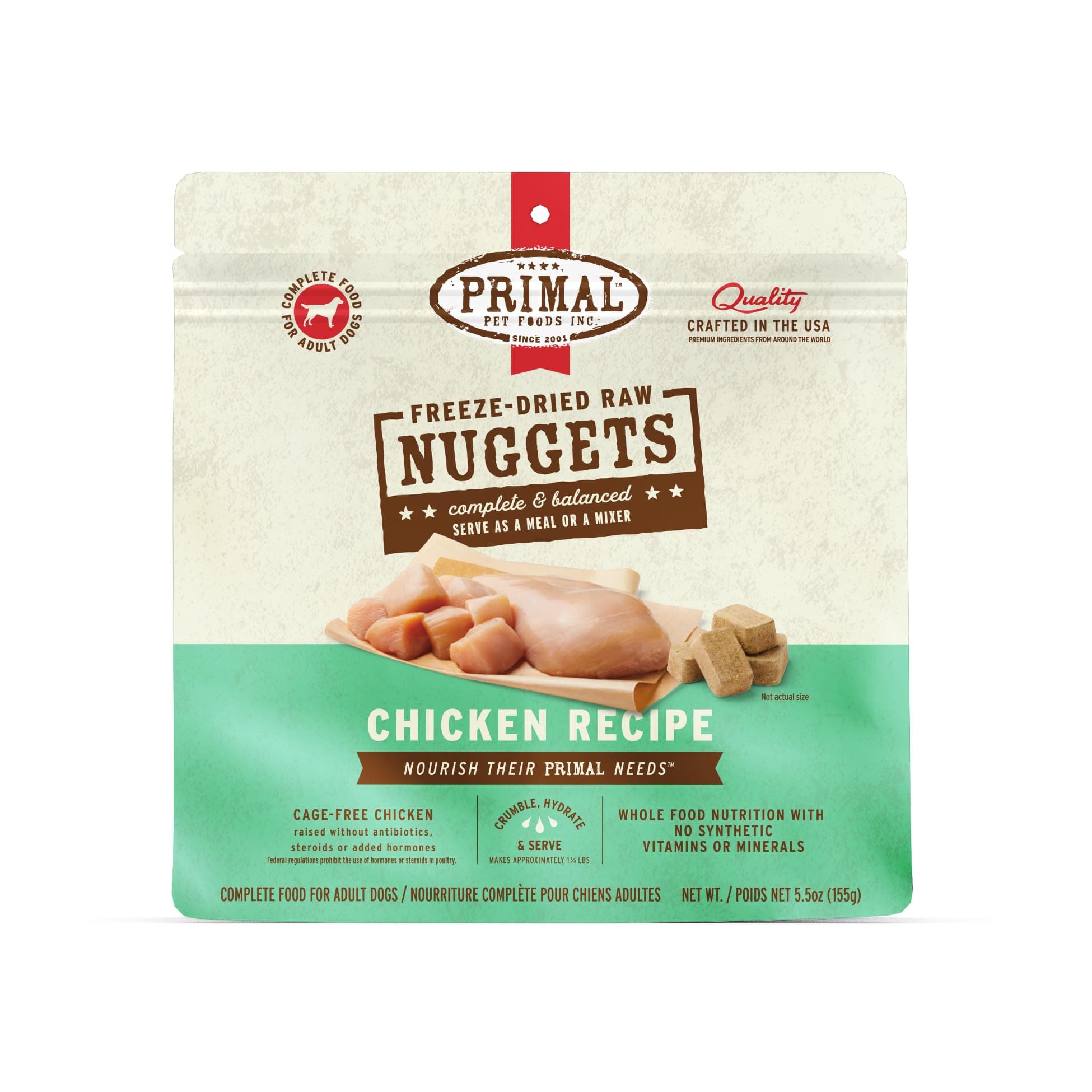 Primal Freeze Dried Raw Dog Food Nuggets, Chicken, Complete & Balanced Meal, Also Use as Topper or Treat, Premium, Healthy, Grain Free, High Protein Raw Dog Food, 5.5 oz