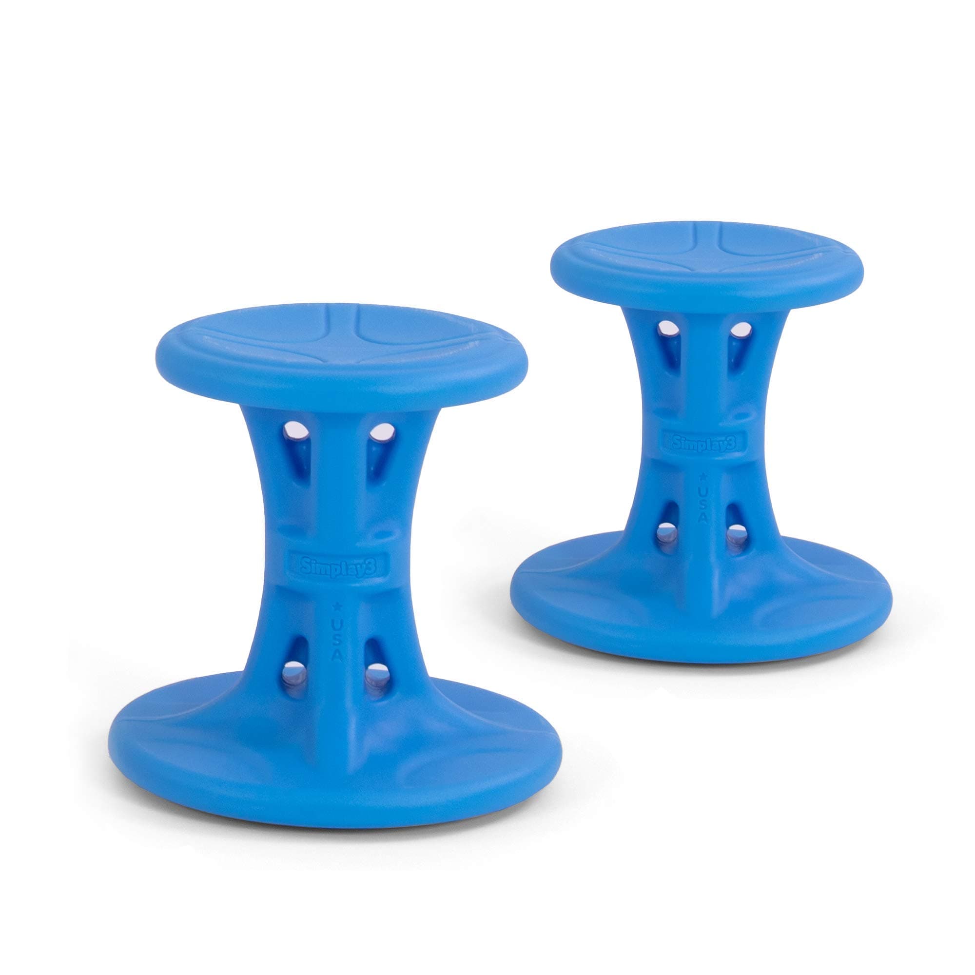 14" Play Around Wiggle Chairs 2-Pack, Kids Wobble Stools for Ages 5-8, Improved Focus and Attention - Blue, Made in USA
