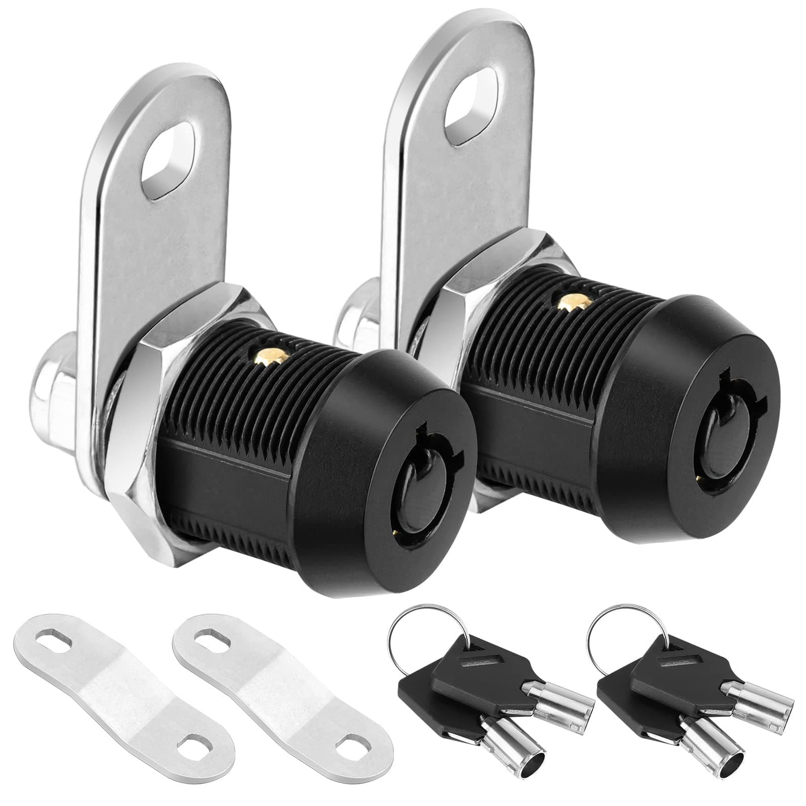 2 Pack Cabinet Lock with Keys, 5/8'' Heavy Duty Tubular Cam Lock for RV Compartment Storage Locks, Full Set of RV Cam Locks (Black, 5/8'', 2 Pack)