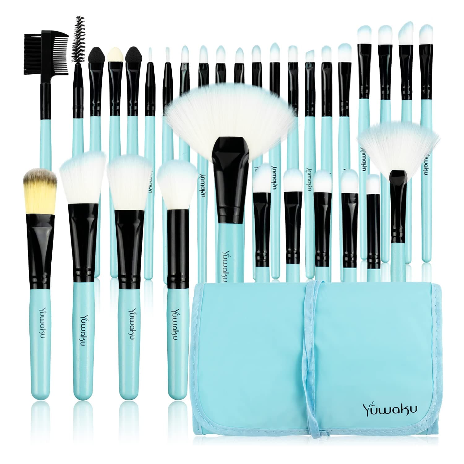 DaxstarMakeup Brushes Set, 32pcs Blue Premium Cosmetic Make Up Brushes Foundation Blending Blush Concealer Shader Eyeshadow Eyeliner Compatible withTravel Makeup Bag