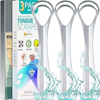 G.CATACC3-Pack Tongue Scraper for Adults & Kids, Metal Tongue Cleaner with Travel Case - Remove Bad Breath
