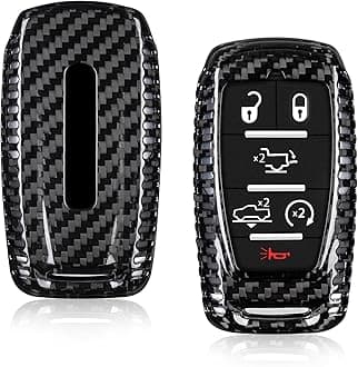 T-carbon Key Fob Cover fits for Ram Key Fob Cover,Real Carbon Fiber Key Fob Protector fits for Ram 1500 2500 3500 Accessories for Power Wagon Tradesman Key Case with Keychain,Black