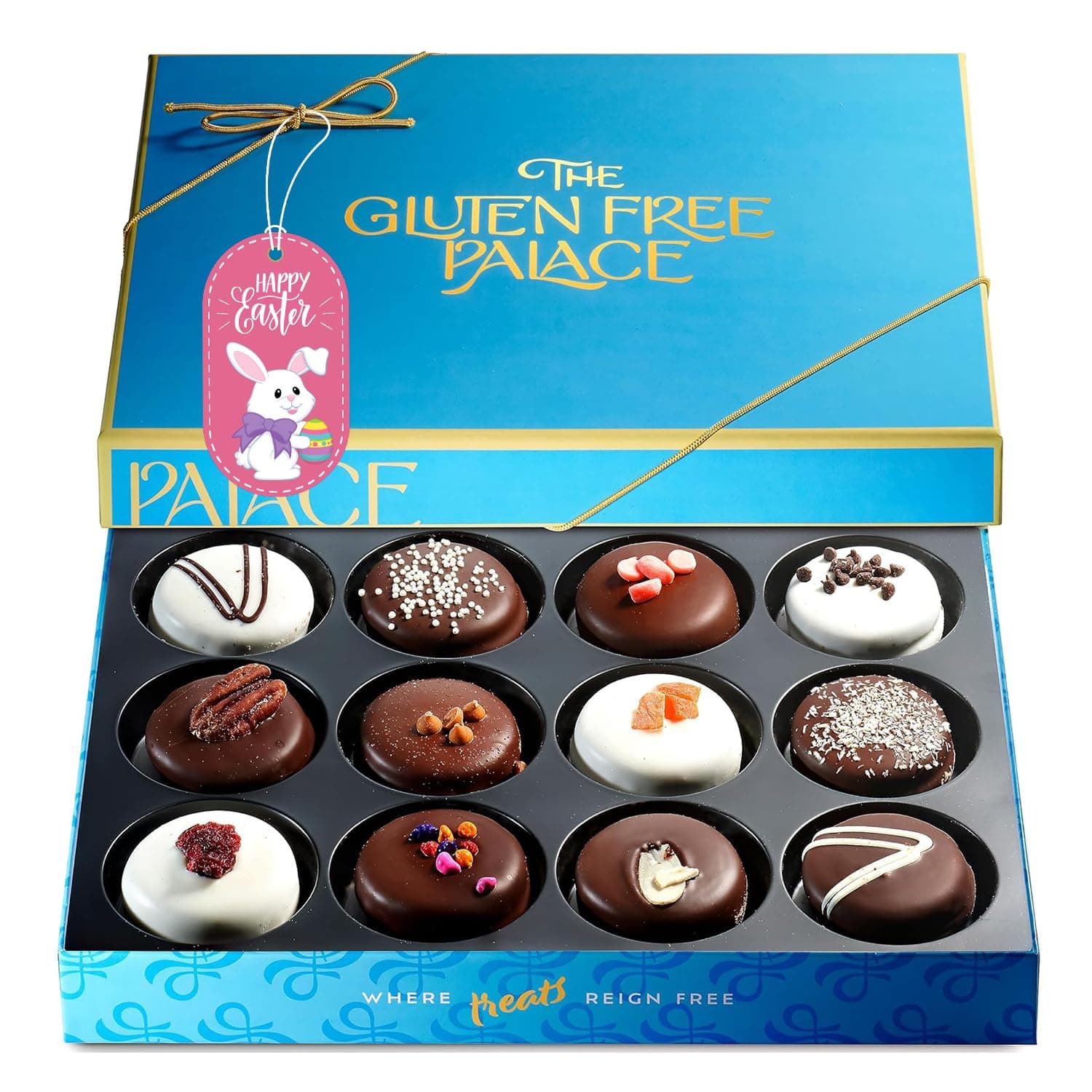 Gluten Free Palace Cookie Gift Basket – Assorted Deluxe Gluten Free Easter Cookies Gift – Gourmet Chocolate Kosher Easter Basket for Adults, Girls, Boys, Families & Friends (12 Count)