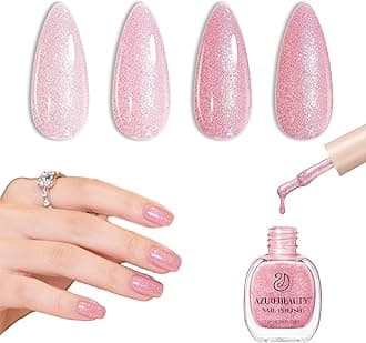 AZUREBEAUTY Glitter Pink Nail Polish no Gel Quick Dry Natural Shine Nail Lacquer Fingernail Polish Salon-Quality for Women 10ml