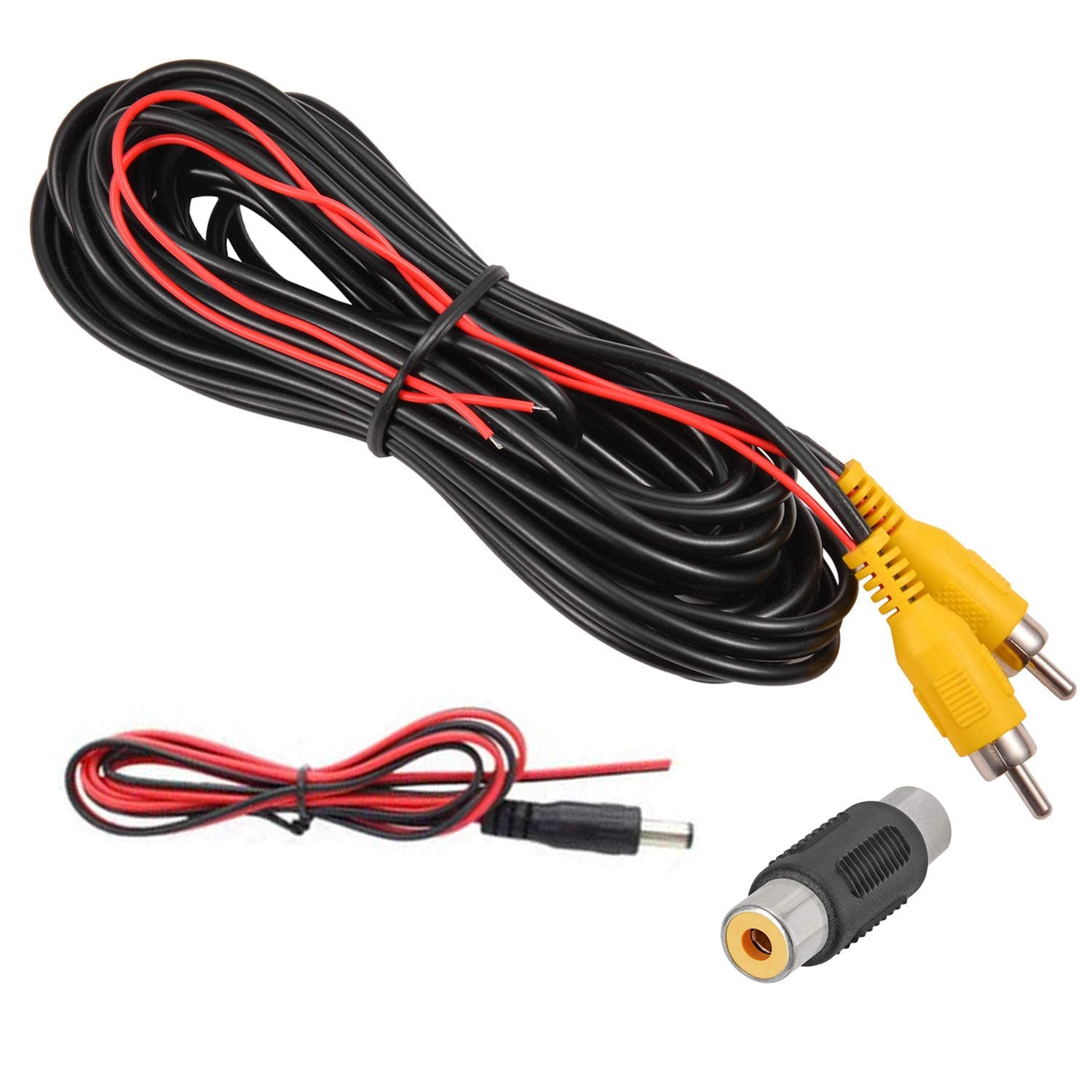 Backup Camera RCA Video Cable,Car Reverse Rear View Camera Video Cable with Detection Wire(20FT/6m),AV Extension Cable with RCA Video Female to Female Coupler and Power Cable