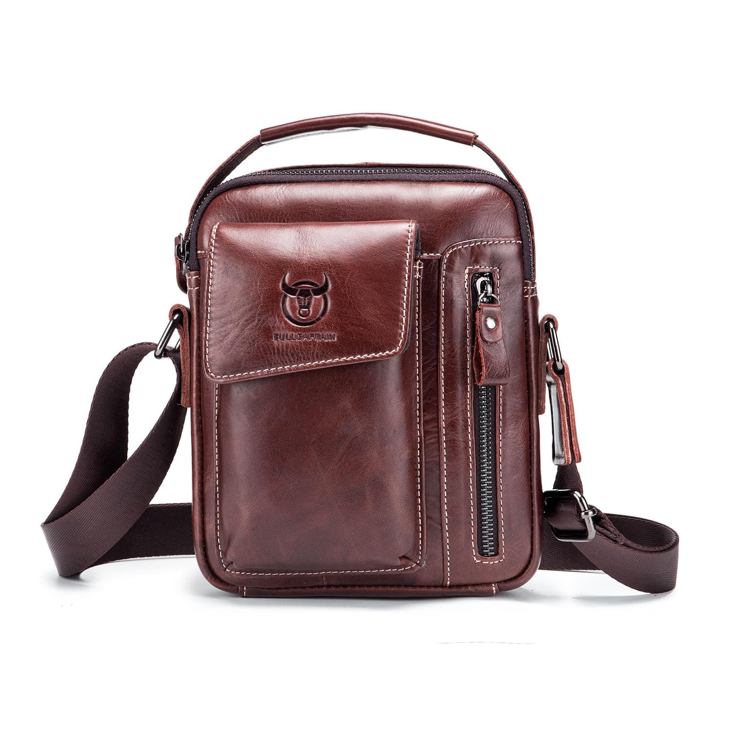 QAZWSXE Small Leather Sling Shoulder Bag Messenger Pack for Men Women Outdoor Travel Business