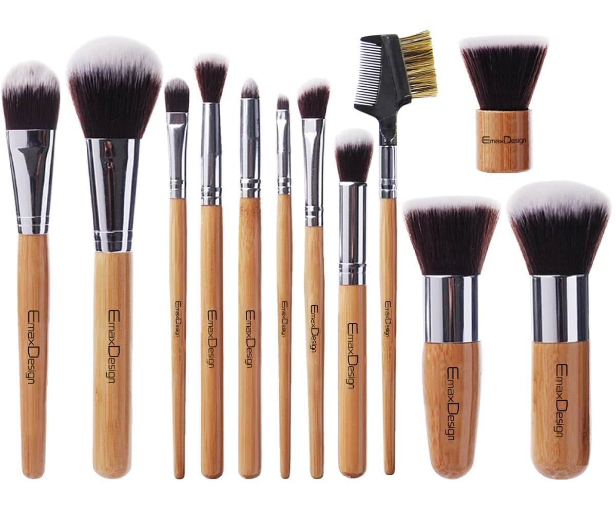 12 Pieces Makeup Brush Set Professional Bamboo Handle Premium Synthetic Kabuki Foundation Blending Blush Concealer Eye Face Liquid Powder Cream Cosmetics Brushes Kit With Bag