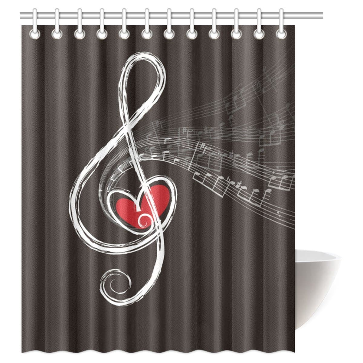 CozyBath Music Notes Waterproof Polyester Fabric 60"(w) x 72"(h) Shower Curtain and Hooks