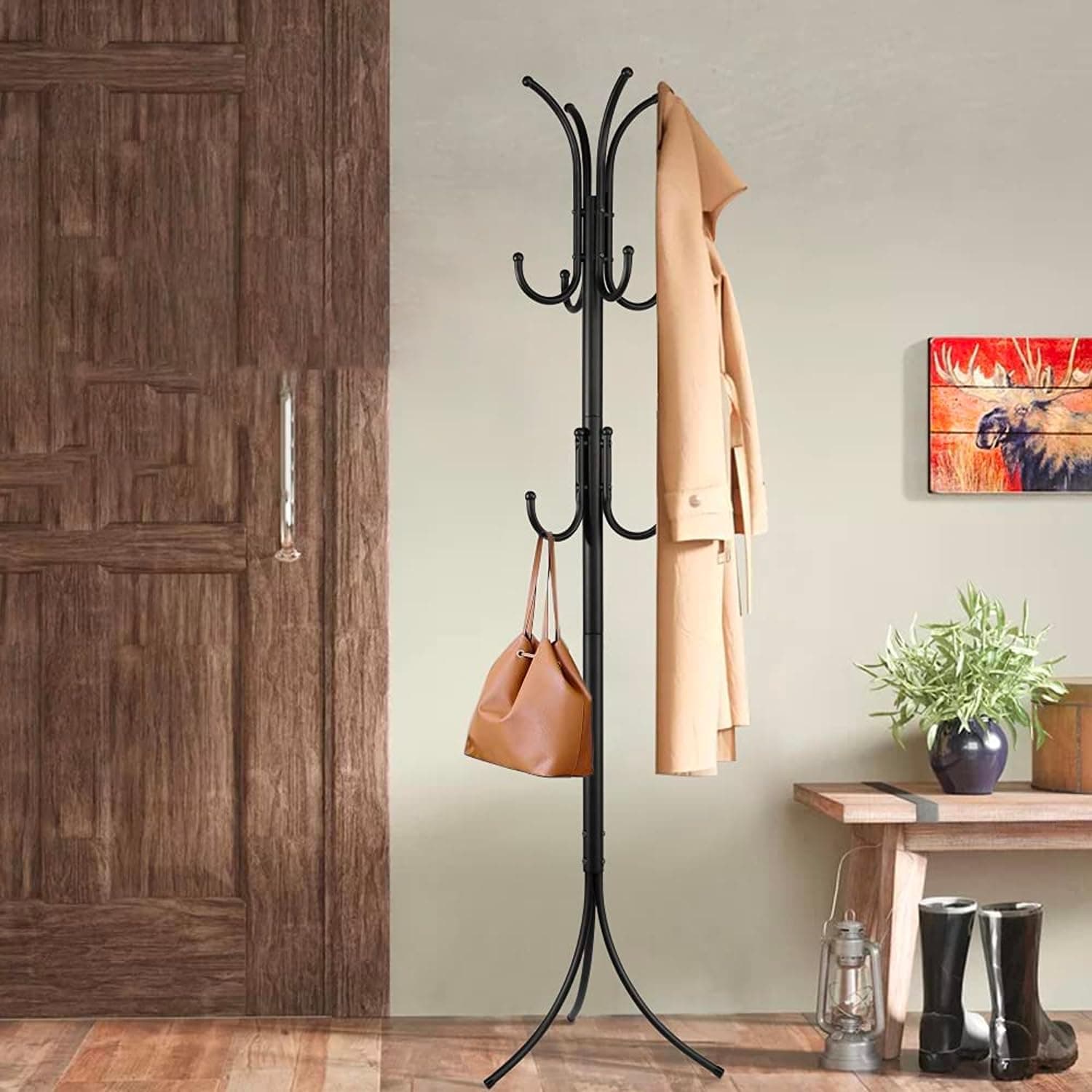 LEOPAX Iron Cloth Rail, 11 Hook Coat Stand, Garment Rack, Coat Rack, Coat Hanger Stand-Black, 42 X 42 X 175 CM