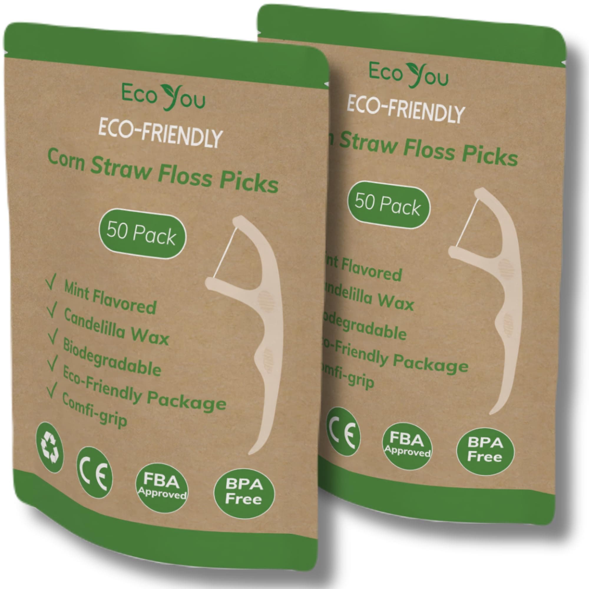 EcoYouBiodegradable Floss Picks – 100 Count | Mint Dental Floss Sticks with Candelilla Wax | Eco-Friendly Teeth Cleaning
