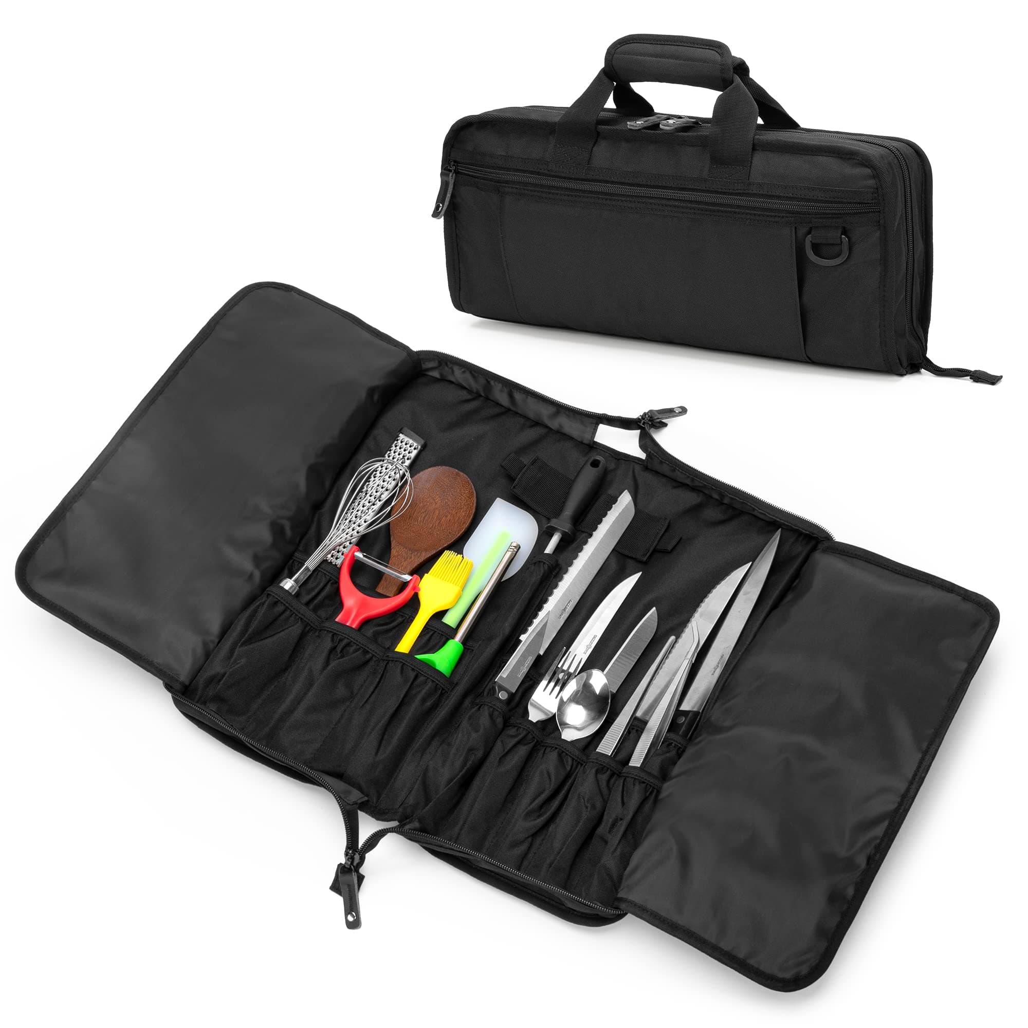 Chef Bag, Culinary Chef Knife Case with 17 + 6 Utensil Slots, Portable Knife Set Carrier for Chef Knife Storage, Professional Culinary Chef Knife Roll for Kitchen, Travel & Camping, Bag Only