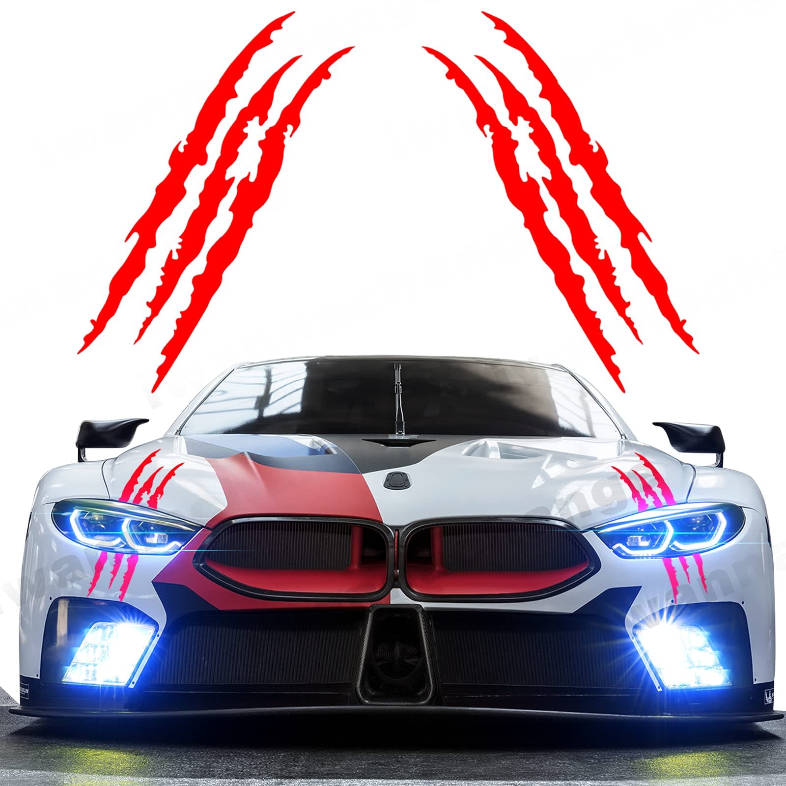 2pcs Monster Claw Marks Headlight Car Sticker Stripes Scratch Decal Vinyl for Sports Cars SUV Pickup Truck Window Motorcycles ect (Red)