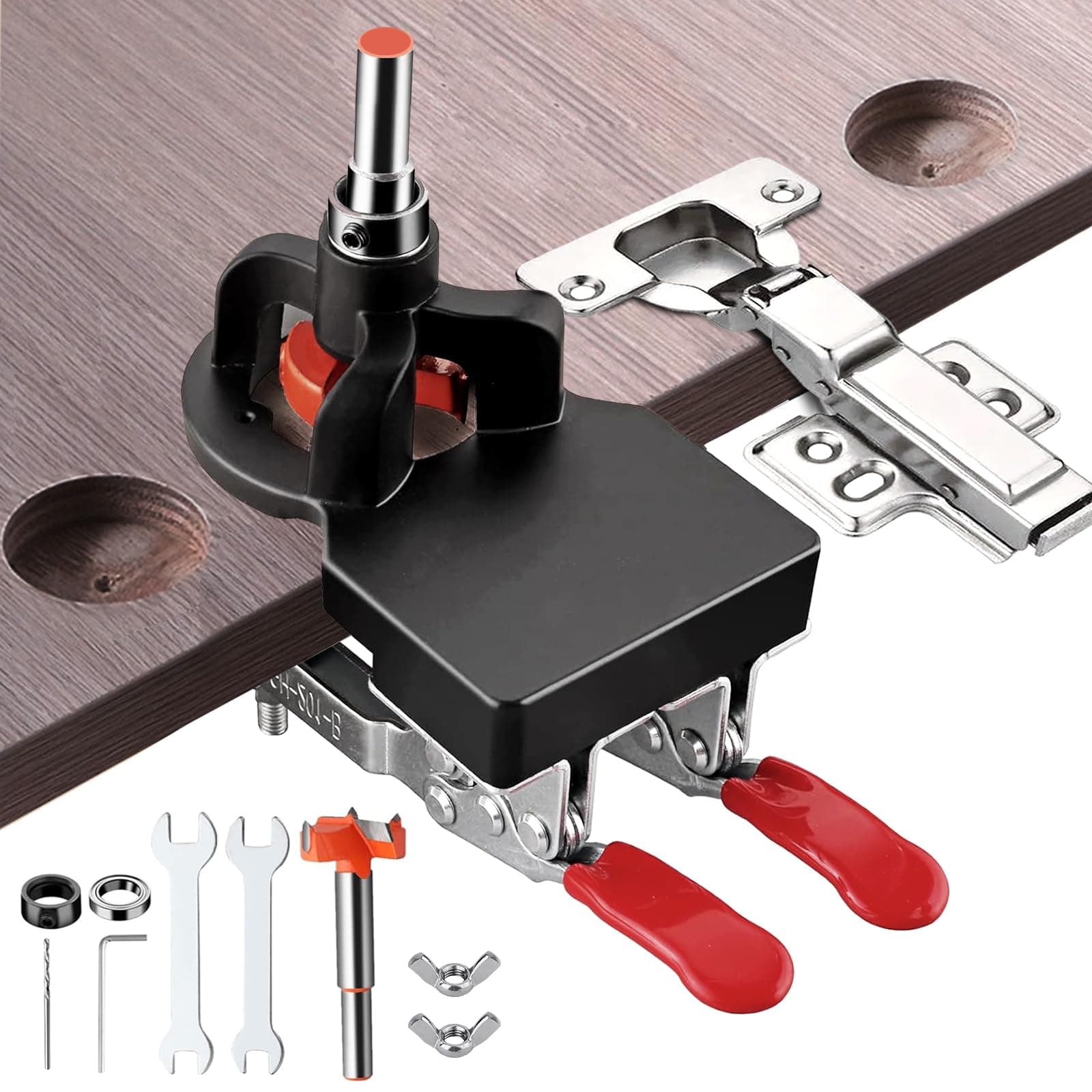 Adoles 35mm Concealed Door Hinge, Accurate Locking Cabinet Hinge, Aluminum Alloy DIY Pocket Hole Jig, 2 Retaining Clips, Adjustable Quick Punch Cabinet Hardware