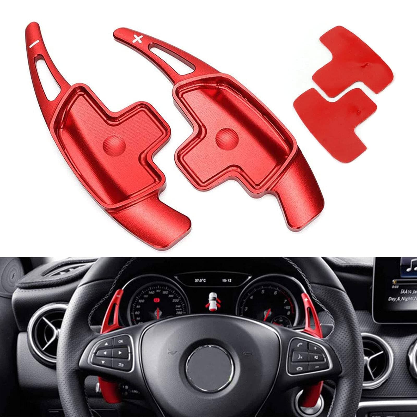 CDIYTOOL Steering Wheel Paddle Shifter Extension, Aluminum-Alloy Shift Paddle for A B C CLA CLS E G GL GLA GLC GLE GLS Metris S SL SLC Class (Red)