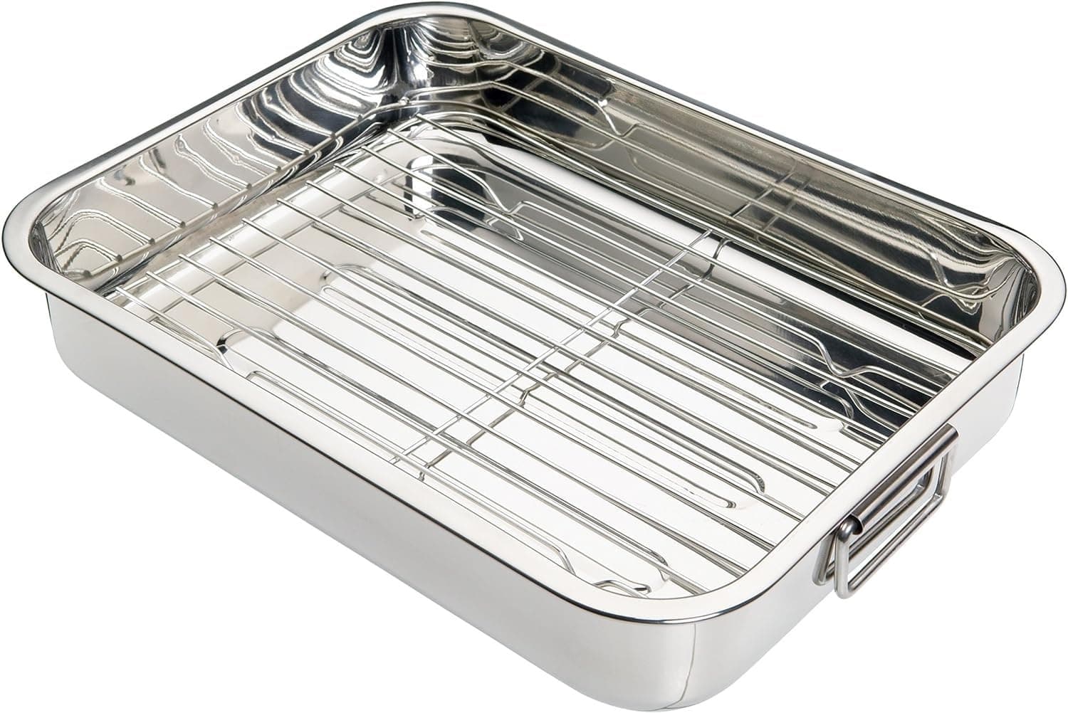Roasting Tin with Rack, Stainless Steel Roasting Tin, Medium, 37 x 28 cm, Silver