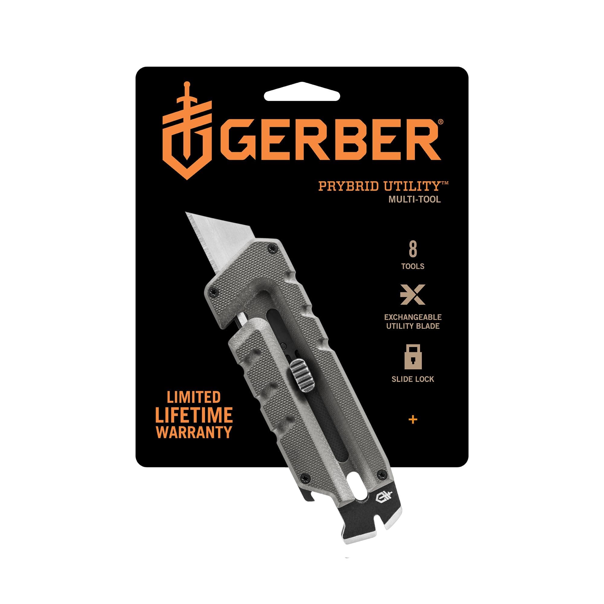 Gerber Gear Prybrid Multi Tool Utility Pocket Knife, Utility EDC Razor Knife with Retractable Blade and Pry Bar, Grey G10 no Clip