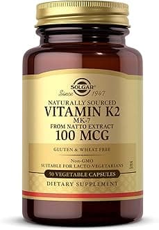 Solgar Naturally Sourced Vitamin K2 (MK-7) 100 mcg - 50 Vegetable Capsules - Supports Bone Health - Whole Food Source from Natto Extract - Non-GMO, Gluten Free - 50 Total Servings