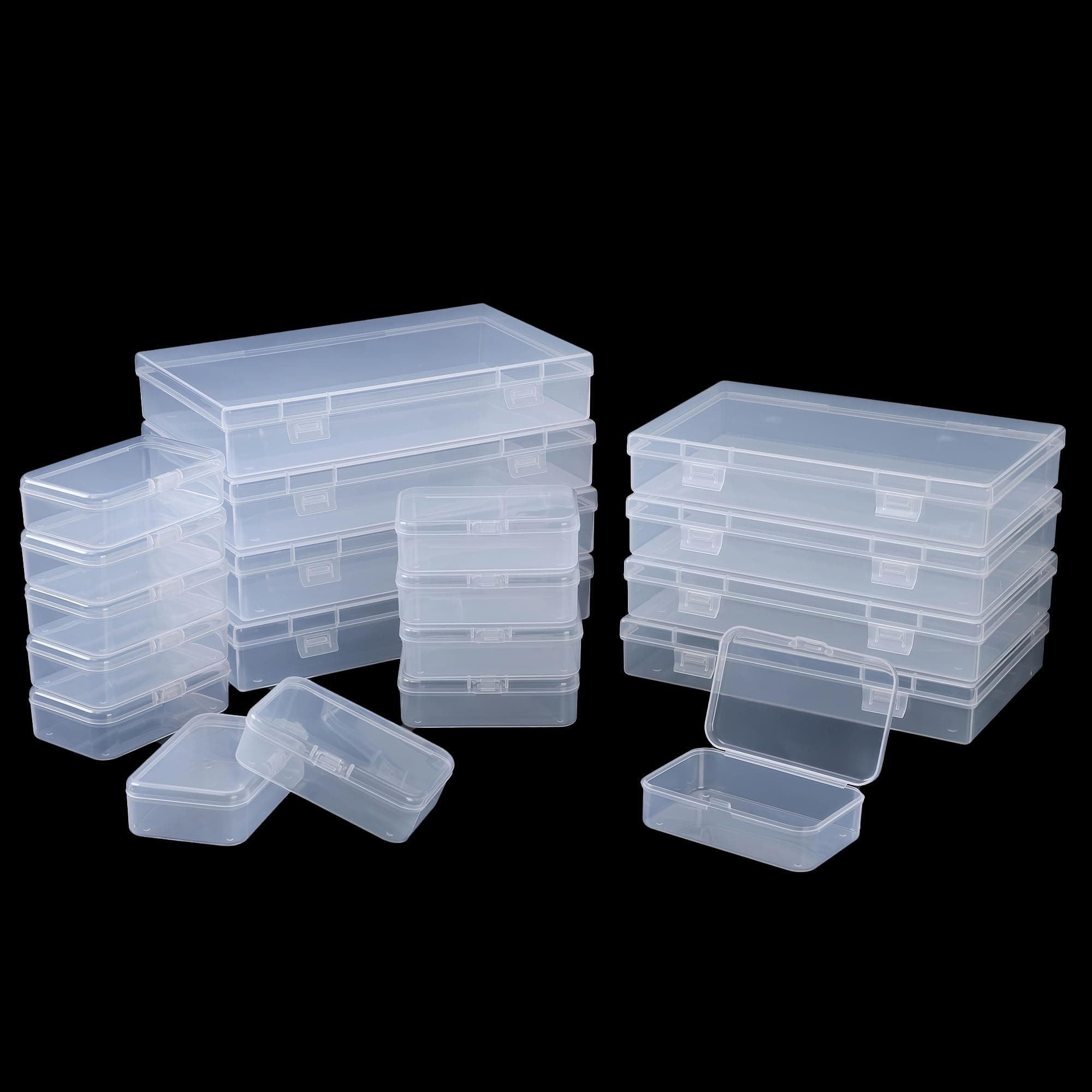 LJY 20 Pieces Mixed Sizes Rectangular Empty Mini Clear Plastic Organizer Storage Box Containers with Hinged Lids for Small Items and Other Craft Projects Plastic Containers with Lids Quart Containers
