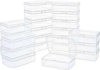 24 Pieces Rectangular Empty Mini Clear Plastic Organizer Storage Box Containers with Hinged Lids (Transparent, 4.9 x 3.3 x 1.4 inch)