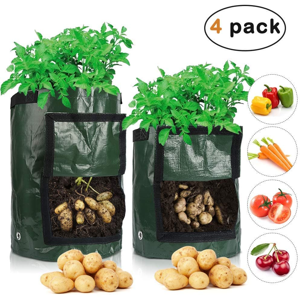 4 Pack Potato Grow Bags, Senignol 2 Pack 10 Gallon Grow Bag and 2 Pack 7 Gallon Grow Bag Garden grow bags Fabric Grow Bags for Planting Vegetables, Onions, Radish, Tomato and Flower (Green)
