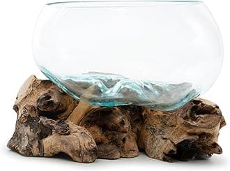 Handcrafted Glass Bowl on Driftwood Unique Decorative Glass Bowl for Table Centerpieces (Medium)