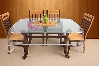 STITCHNEST PVC Transparent 4 Seater Dining Table Cover with Silver Lace, (40x60 Inches)