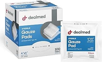 Dealmed Sterile Gauze Pads – 100 Count, 4’’ x 4’’ Disposable and Individually Wrapped Gauze Pads, Wound Care Product for First Aid Kit and Medical Facilities