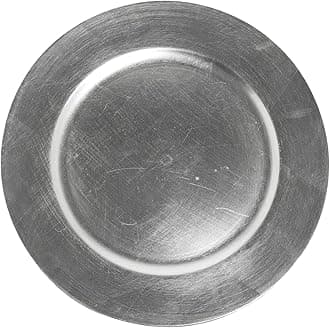Decorative Reusable Plastic Charger Plates - Distressed Metallic Silver Effect - 33cm Diameter - Set of 6 Plates