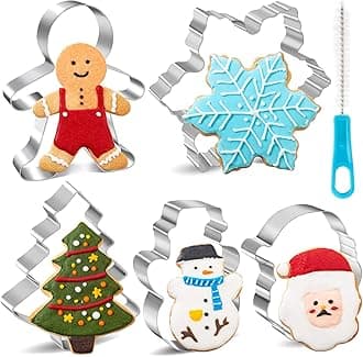 Large Christmas Cookie Cutters Set 6 Pcs, Kimfead Holiday Cookie Cutters - Gingerbread Man, Christmas Tree, Snowflake, Snowman and Santa Claus Cookies Mold