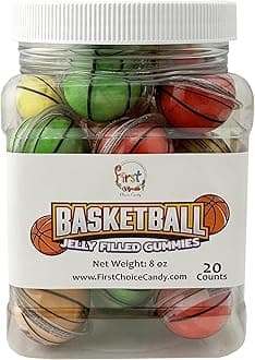 FirstChoiceCandy Jelly Filled Gummies - Assorted Flavor Gummy Filled Candies - Filled With Fruit Jams - 20 Pieces In Resealable Jar (Basketball)