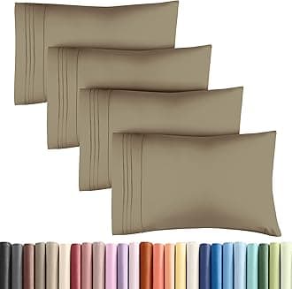 Queen Pillow Cases Set of 4 - Ultra Soft Hotel Quality Pillowcase Covers - Luxury Comfy Cozy Bedding for Women, Men, Kids & Teens - Machine Washable Pillow Protectors - 4 Pieces Set - Queen Size Khaki