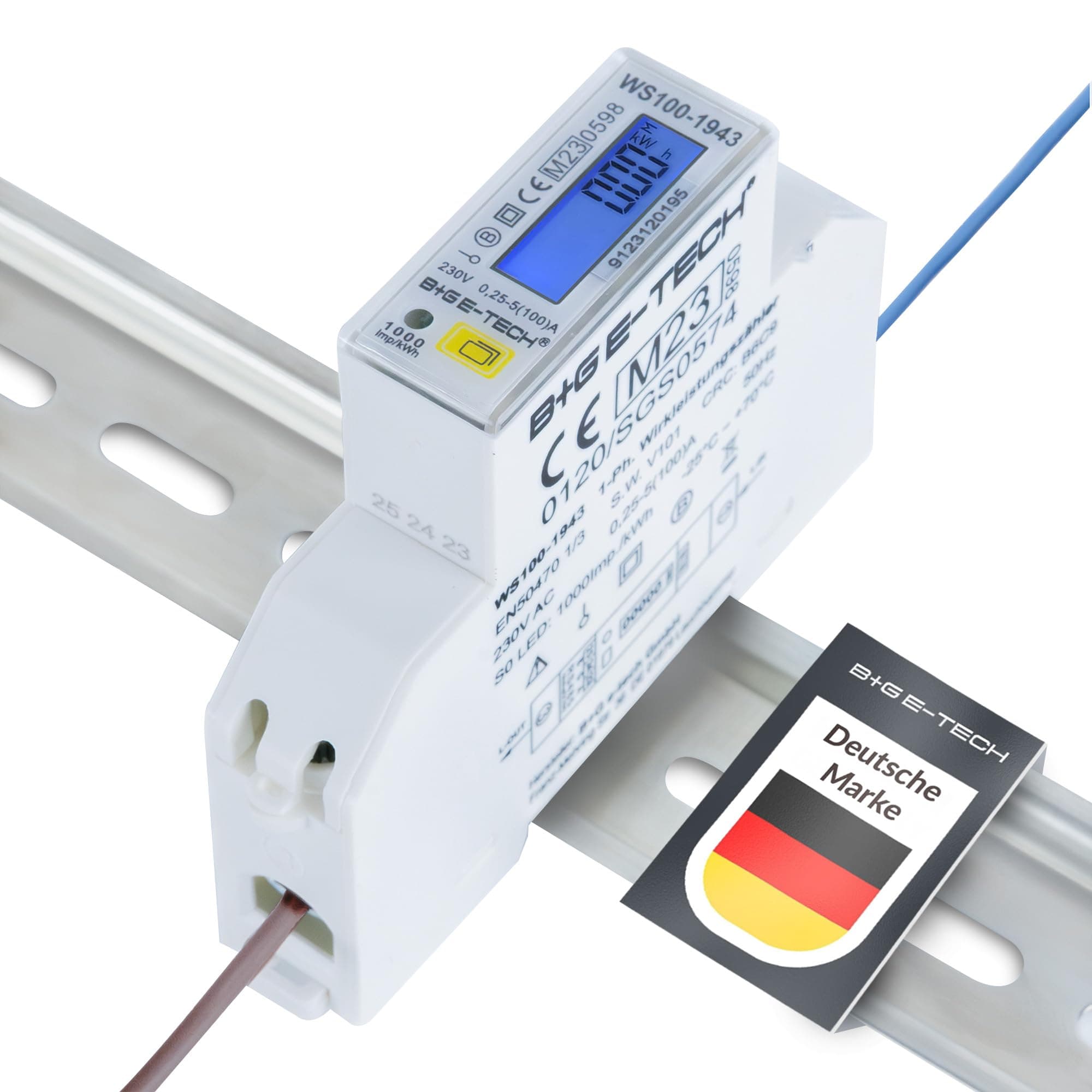B+G E-Tech Bidirectional Electricity Meter [WS100-1943 - MID 24] Import and Export Energy with RS485 Modbus RTU Interfaces, High Load Capacity up to 100A, Slim Design, User-friendly LCD