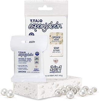 T.Taio - EsponJabón – Pack 2 pcs Sponge + Soap 2-in-1 Mother of Pearl – Brightens & Hydrates – Radiant & Youthful Skin – Unisex – (Normal + Mini Size) 180g