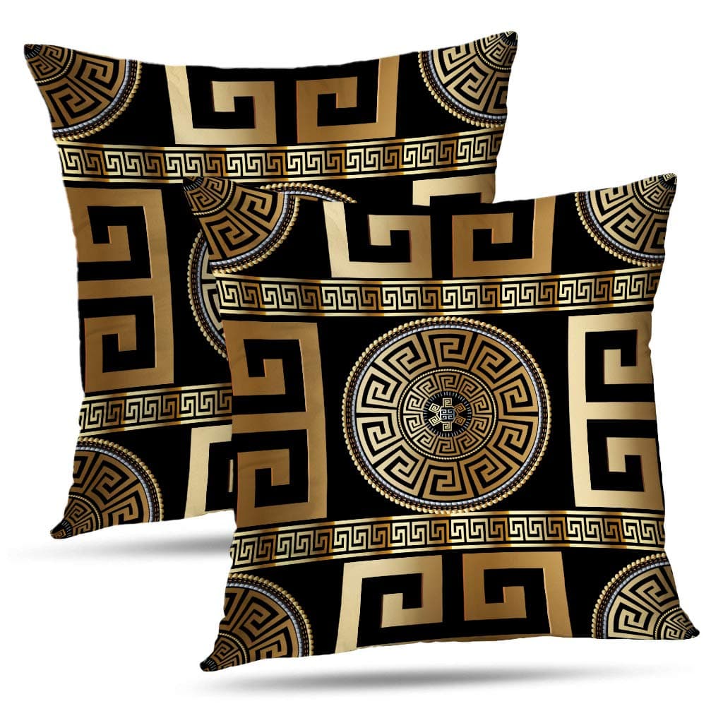 Greek-Key Throw Pillow Covers, Pillowcases Modern Geometric Greek Pattern Gold Key Cushion Use for Living Room Bedroom Office Sofa Couch 20 x 20 inch,2 Pack