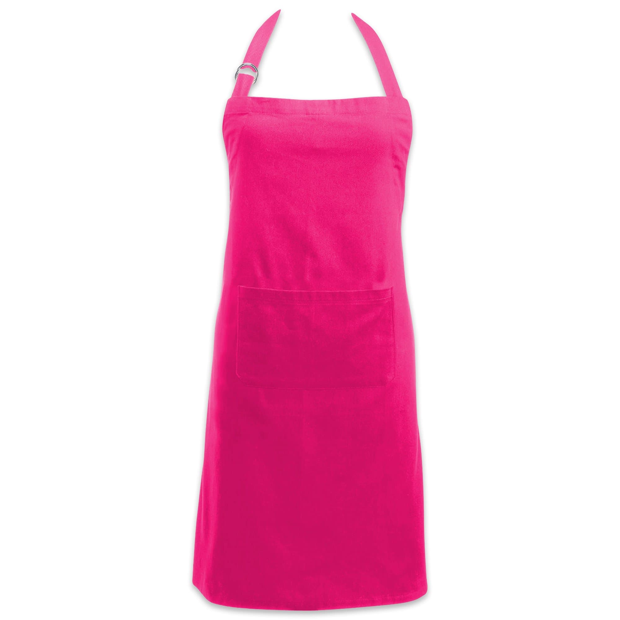 DII 100% Cotton, Colorful Unisex Bib Chef Kitchen Apron, Adjustable Neck & Waist Ties, Front Pocket, Durable, Comfortable, Perfect for Cooking, Baking, BBQ- Neon Pink
