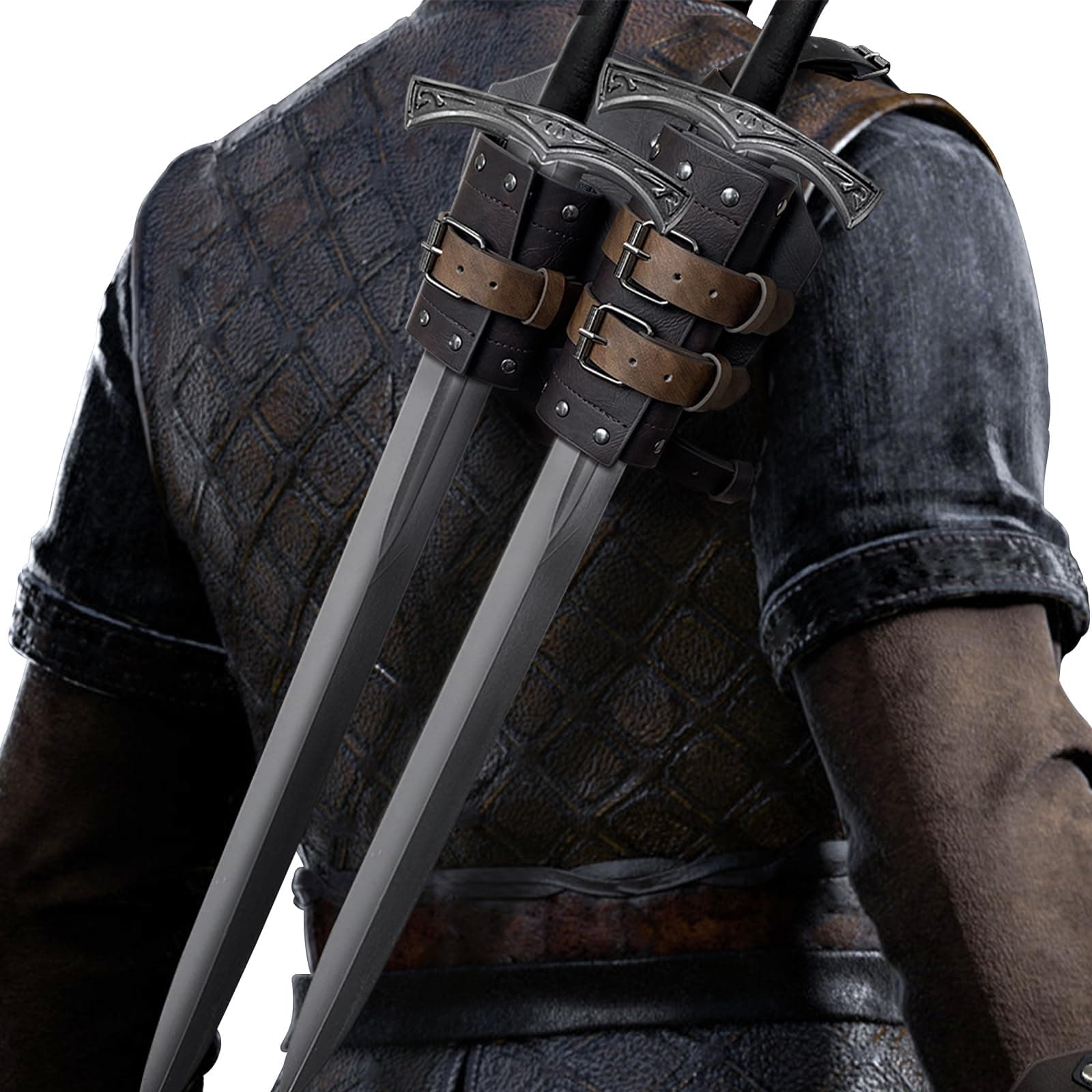 HiiFeuer Medieval Faux Leather Double Back Sword Frog, Mercenary Adjustable Sword Holster, Middle Ages Back Sword Holster