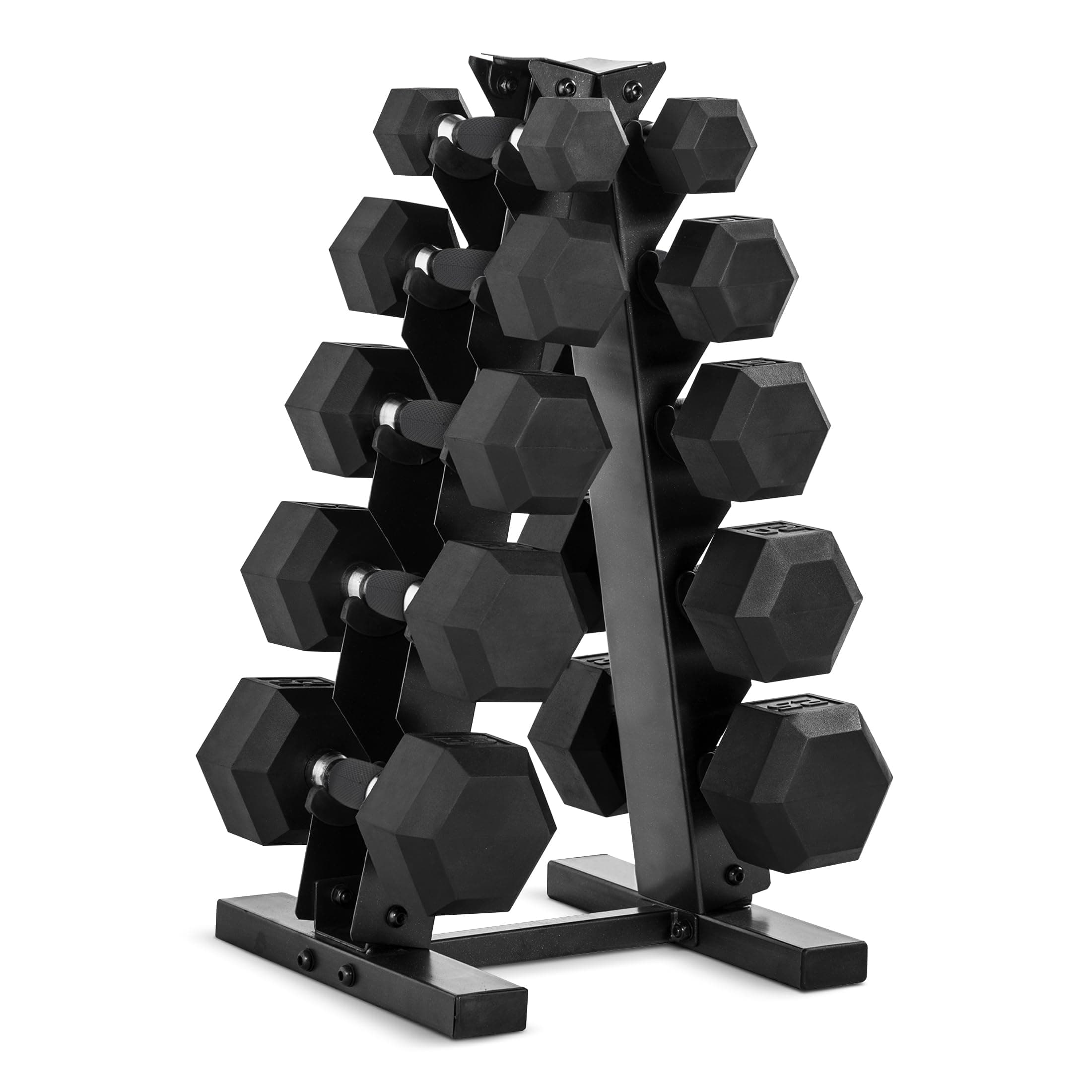 Barbell Rubber Coated Dumbbell Weight Set with Vertical Rack | 100 lb, 150 lb, and 210 lb Options
