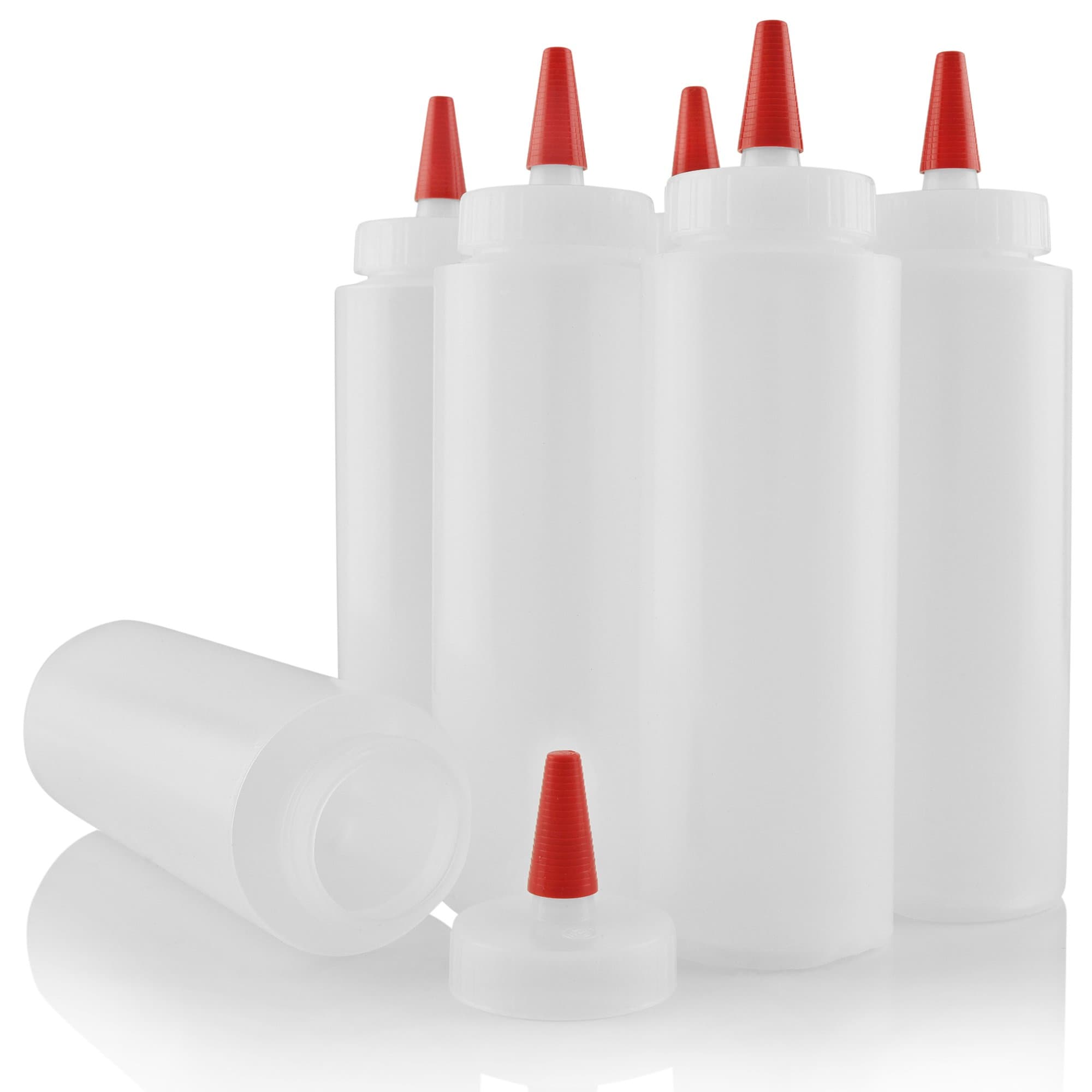 Pinnacle Mercantile Condiment Squeeze Bottles 8 Ounce Set, Soft LDPE Squeeze Bottles for Sauces, Red Tip Cap Condiment Squeeze Bottles 6 Pack for Icing, Ketchup, Frosting, Cookie Decorating
