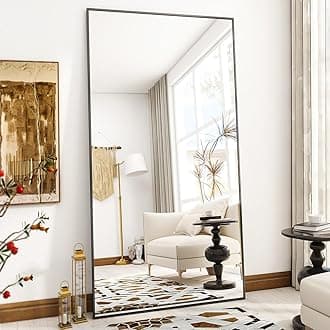 VooBang Large Full Length Mirror 78" x 35" - Shatterproof Floor Full Body Mirror with Aluminum Alloy Frame, Freestanding, Hanging, or Wall-Leaning, for Bedroom, Living Room, Dressing Room, Black