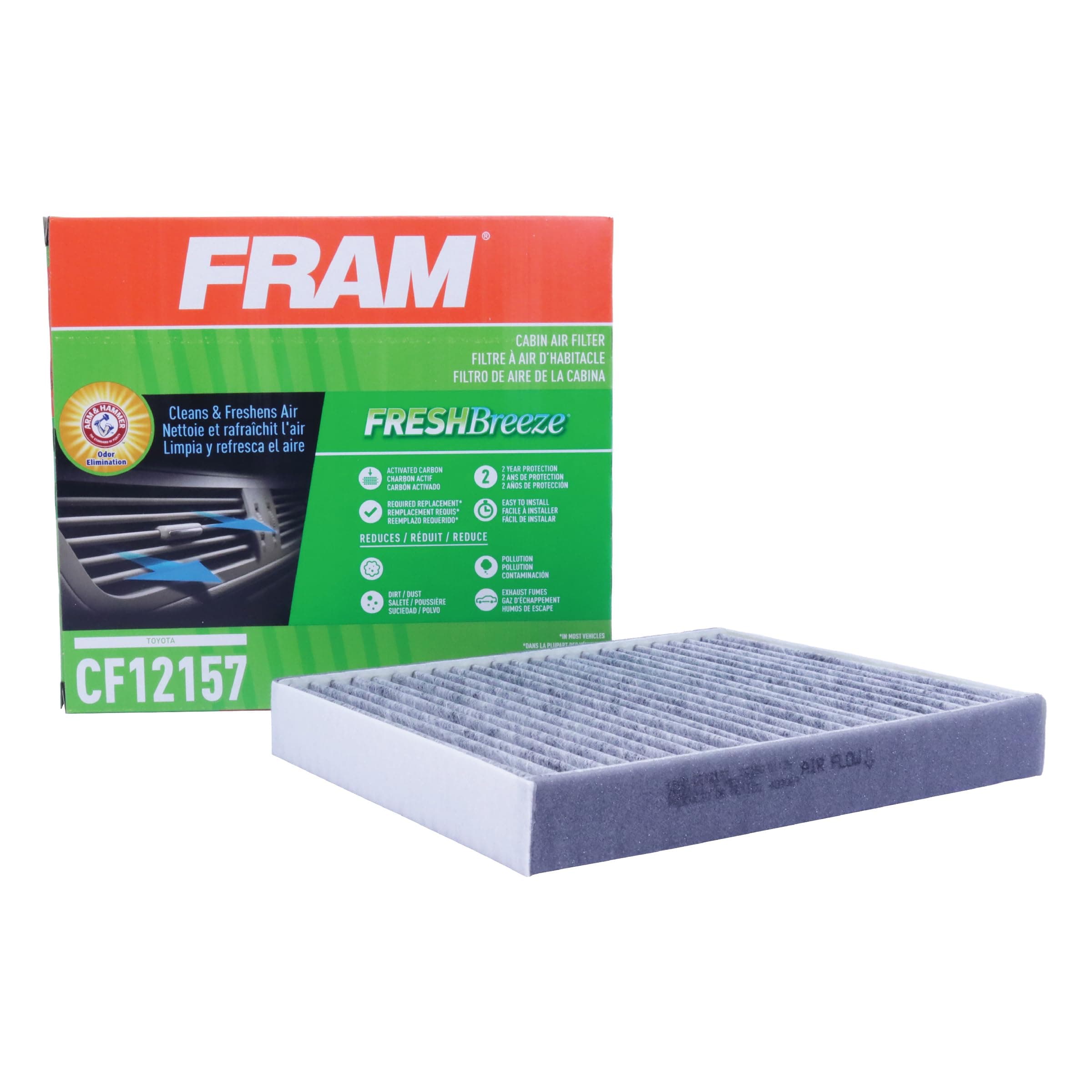 Fram Fresh Breeze Cabin Air Filter with Arm & Hammer Baking Soda, CF12157 for Select Lexus and Toyota Vehicles , white