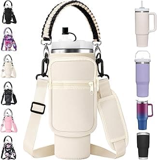 Water Bottle Carrier Bag with Paracord Handle for Stanley 40/30 oz Tumbler Neoprene Insulated Mug Sleeve Pouch with 2 Pockets & Adjustable Strap & Straw Cover for Stanley Cup Accessories