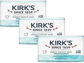 Castile Bar Soap by Kirk’s | Clean Soap for Men, Women & Children | Premium Coconut Oil | Sensitive Skin Formula, Vegan | Fragrance-Free/Unscented | 4 oz. Bars - 3 Pack