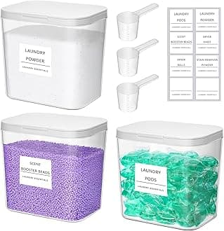 Lifewit 3 Pack Laundry Pods Container with Labels, Scoops and Pop-up Lid, Detergent/Powder/Capsule/Pot/Washing Tablets Storage Holder for Laundry, Bathroom, Kitchen Organisation, 2700 ml/0.72gal