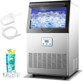 Ice Maker,110LBS/24H Commercial Ice Machine Stainless Steel Ice Maker Machine with 25LBS Capacity,45 Ice Cubes in 12-15 Minutes,Self-Cleaning,Ideal for Restaurant,Bars,Home,Includes Scoop