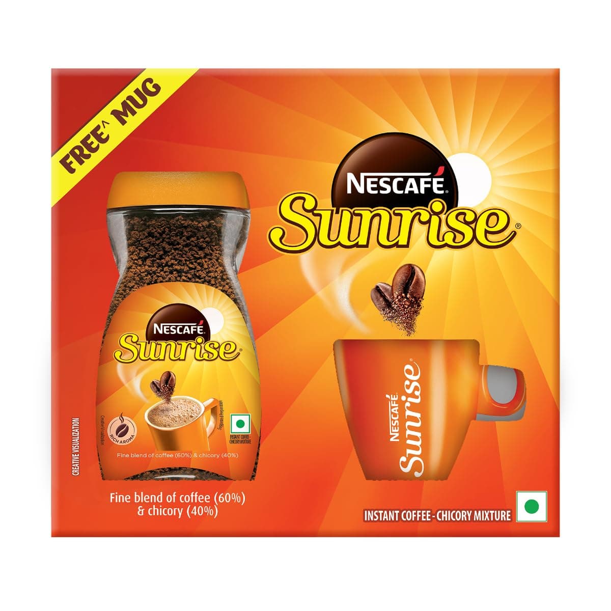 Instant Coffee Chicory mixture with Free Orange Mug | Enjoy the rich aroma to start your day | 190g Jar