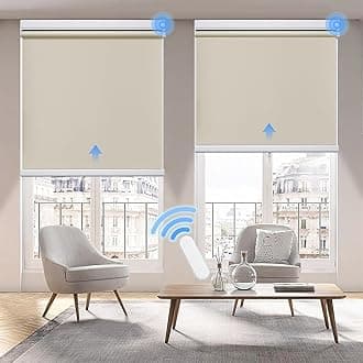 GrandekorMotorized Blinds with Remote Control, Blackout Roller Shade Electric Shades Cordless Smart Blinds for Bedroom Living Room Office,Cream,W34xH72